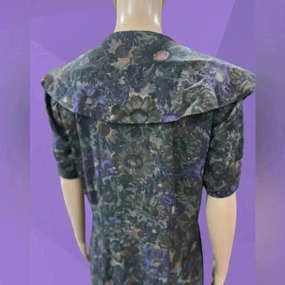 Vintage 70’s/80’s handmade dropwaist modesty black floral dress-XL AS IS - Picture 4 of 10